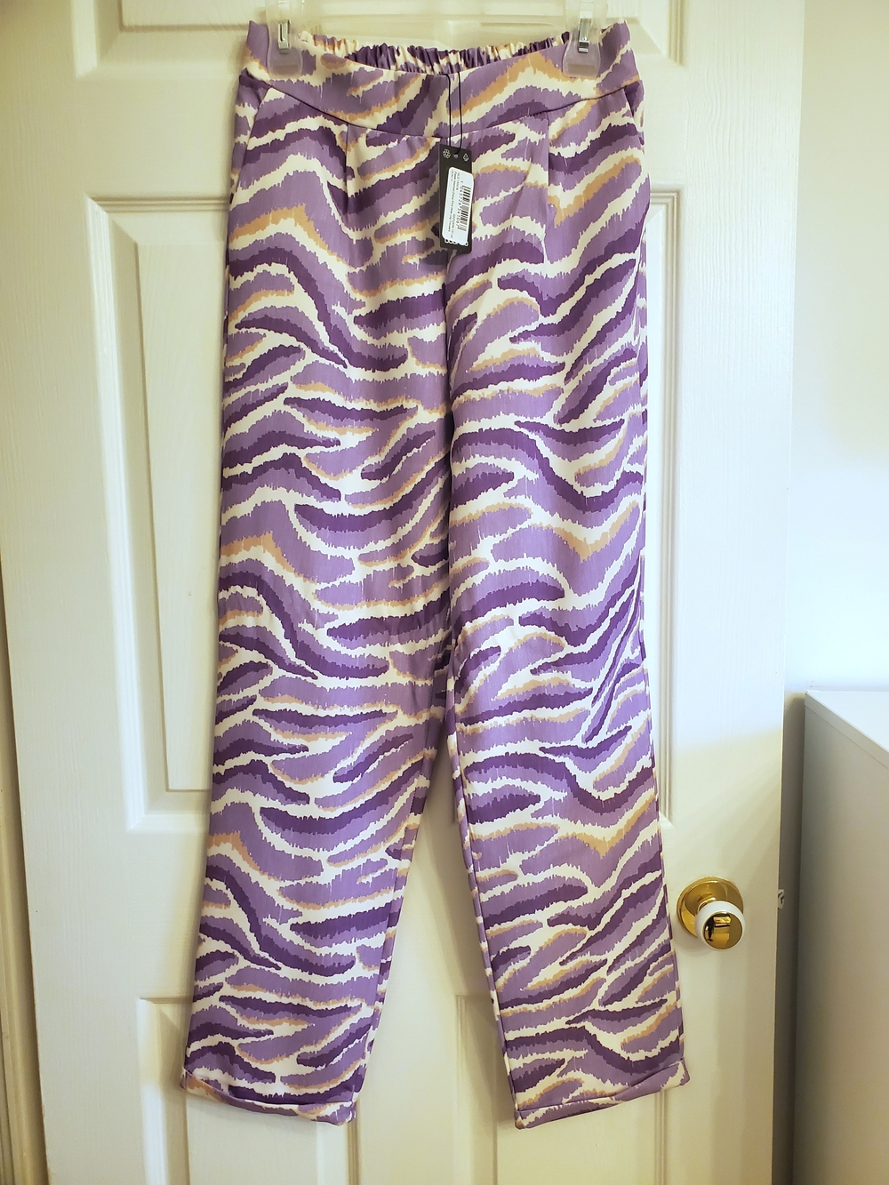 Boohoo Lavender Wave-Print Wide Leg Trousers